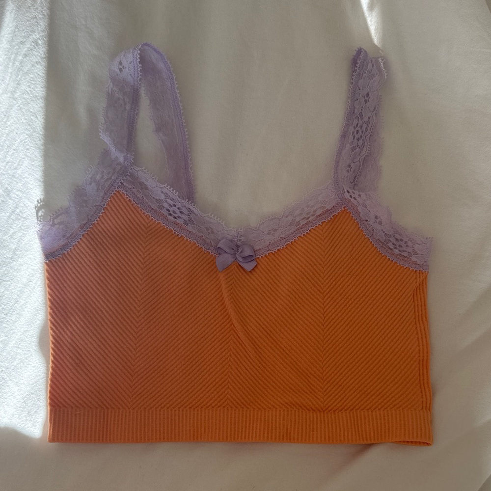 Urban Outfitters Orange and Purple Lace Trim Crop Top
